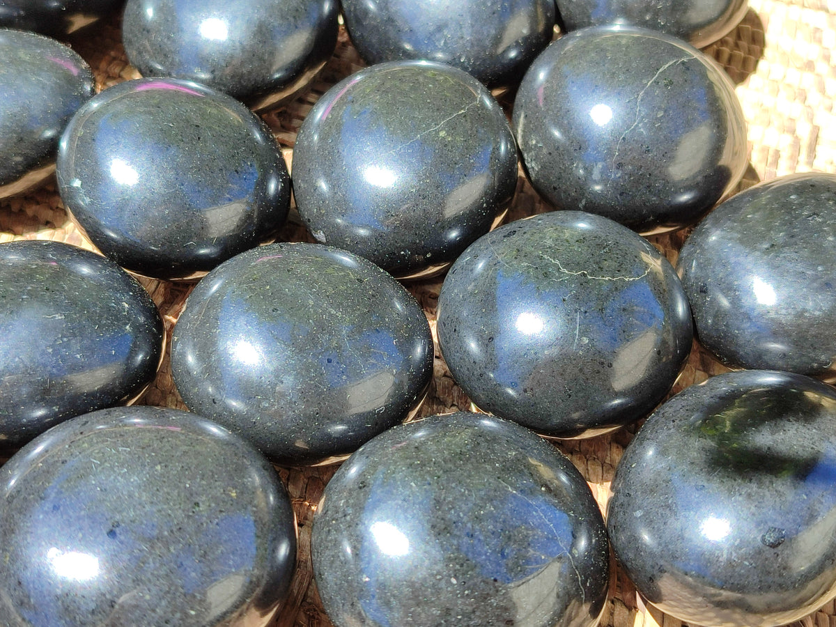 Polished Black Basalt Palm Stones x 26 From Antsirabe, Madagascar - Toprock Gemstones and Minerals 