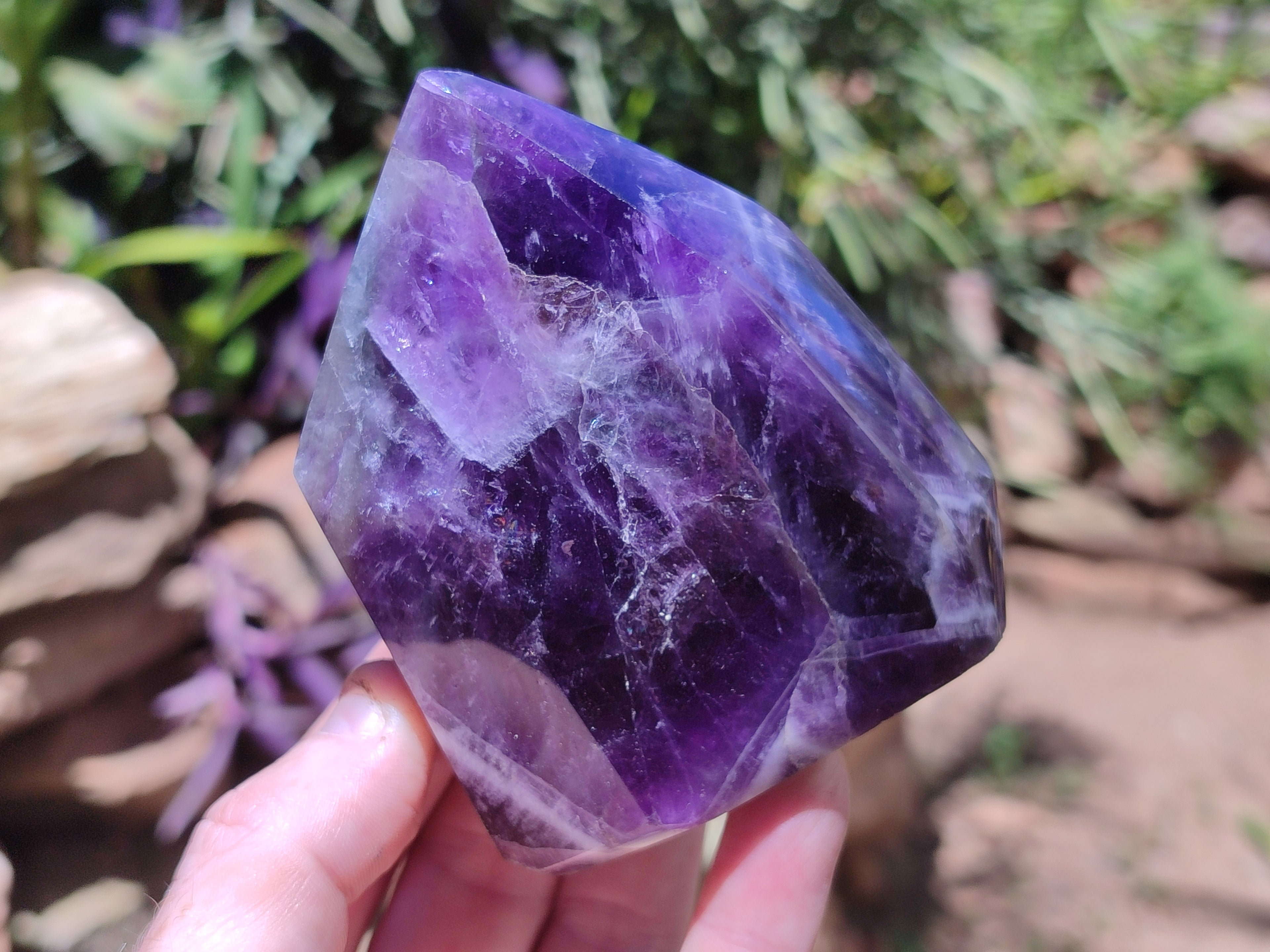 Polished Chevron Amethyst Points x 4 from Zambia - Toprock Gemstones and Minerals 