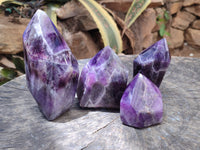 Polished Chevron Amethyst Points x 4 from Zambia - Toprock Gemstones and Minerals 