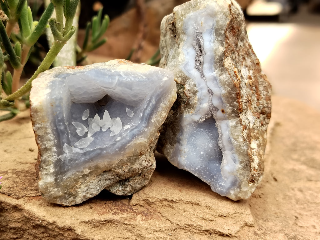 Natural Blue Lace Agate Geode Specimens x 24 From Malawi - Toprock Gemstones and Minerals 