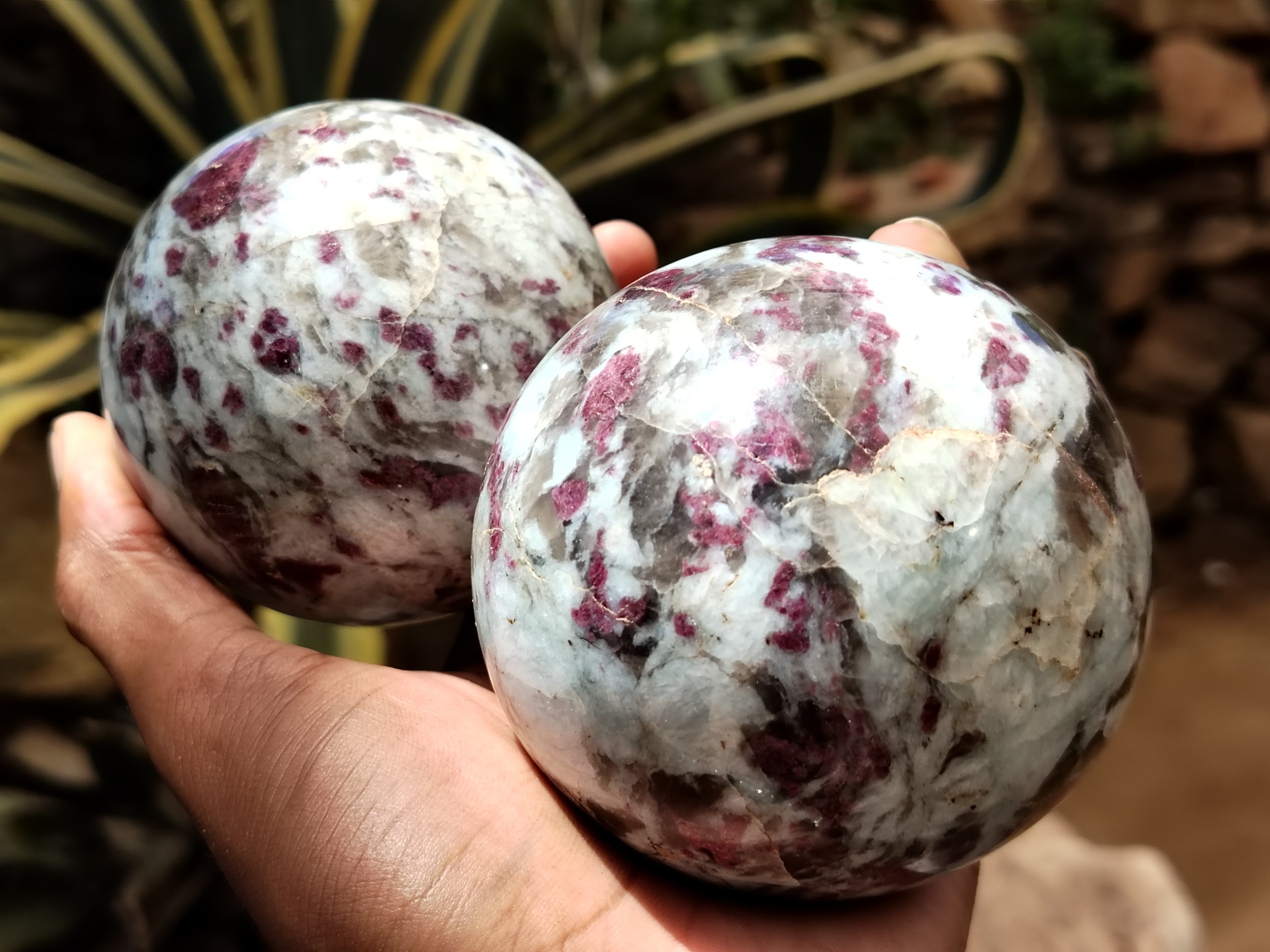 Polished Rubellite Pink Tourmaline Spheres x 2 From Ambatondrazaka, Madagascar - Toprock Gemstones and Minerals 