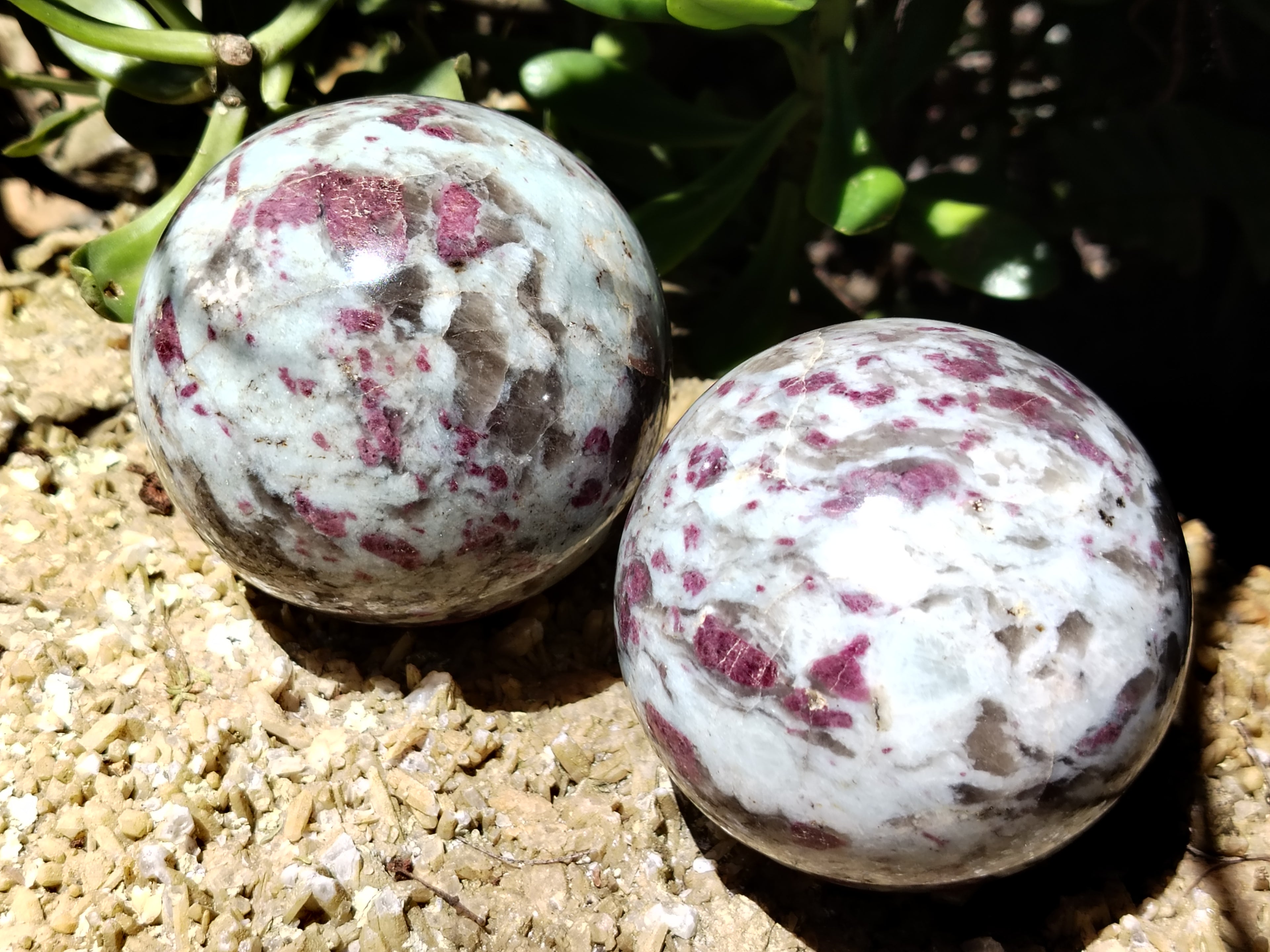 Polished Rubellite Pink Tourmaline Spheres x 2 From Ambatondrazaka, Madagascar - Toprock Gemstones and Minerals 