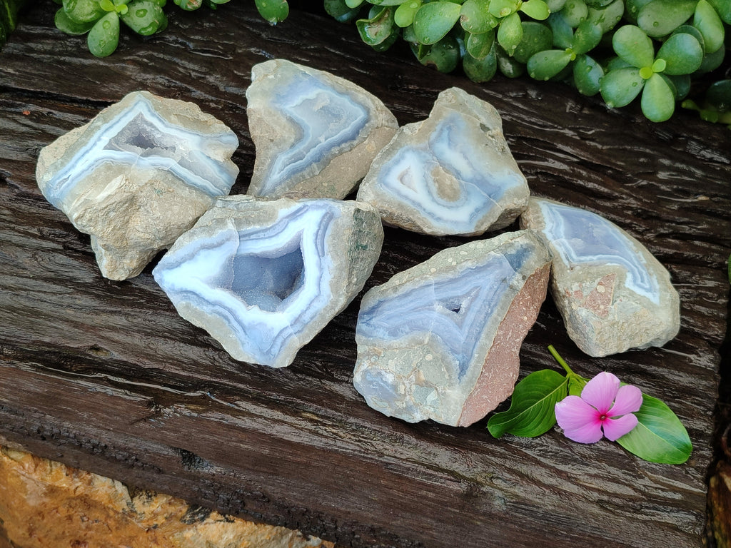 Natural Blue Lace Agate Geode Specimens x 6 From Nsanje, Malawi - Toprock Gemstones and Minerals 