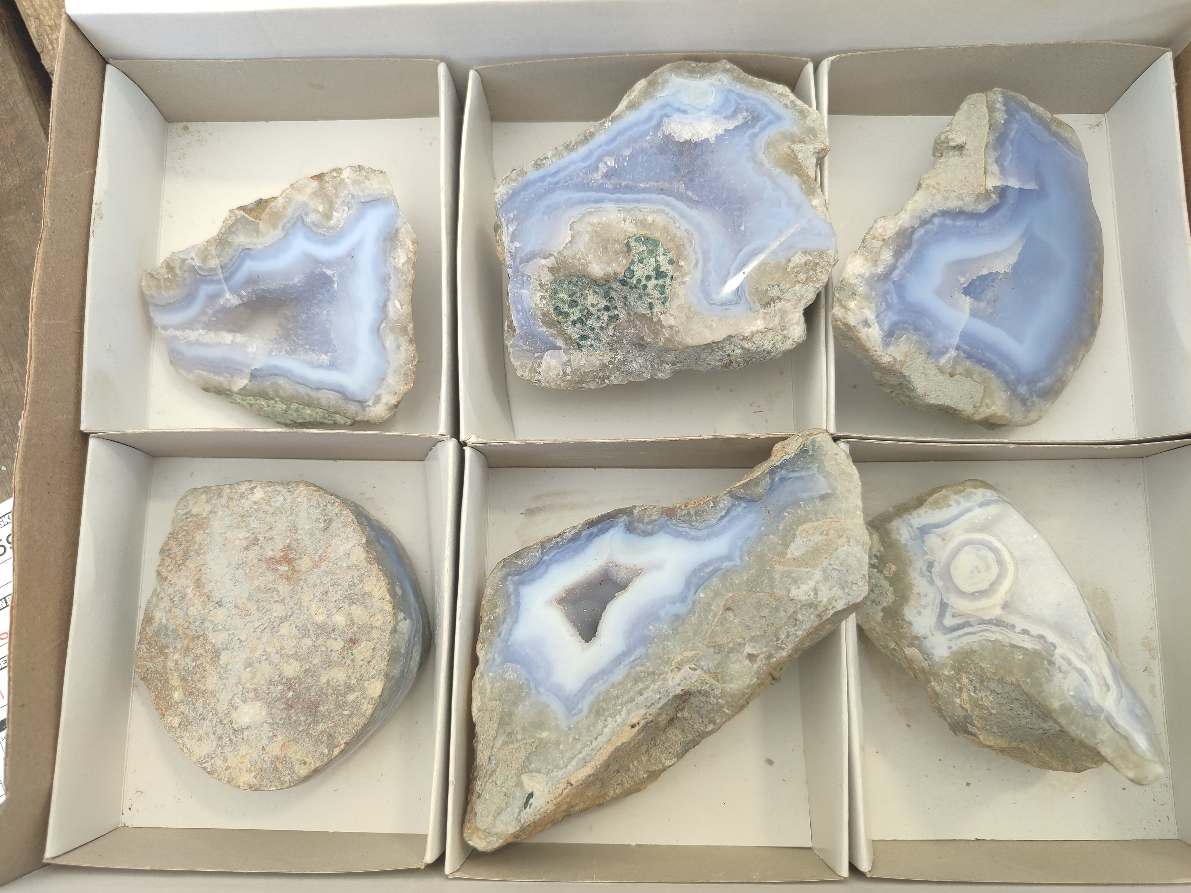 Polished On One Side Blue Lace Agate x 6 From Malawi - Toprock Gemstones and Minerals 