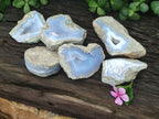Polished On One Side Blue Lace Agate x 6 From Malawi - Toprock Gemstones and Minerals 