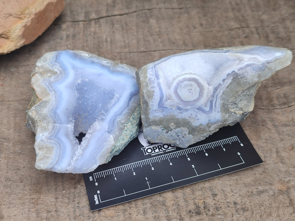 Polished On One Side Blue Lace Agate x 6 From Malawi - Toprock Gemstones and Minerals 