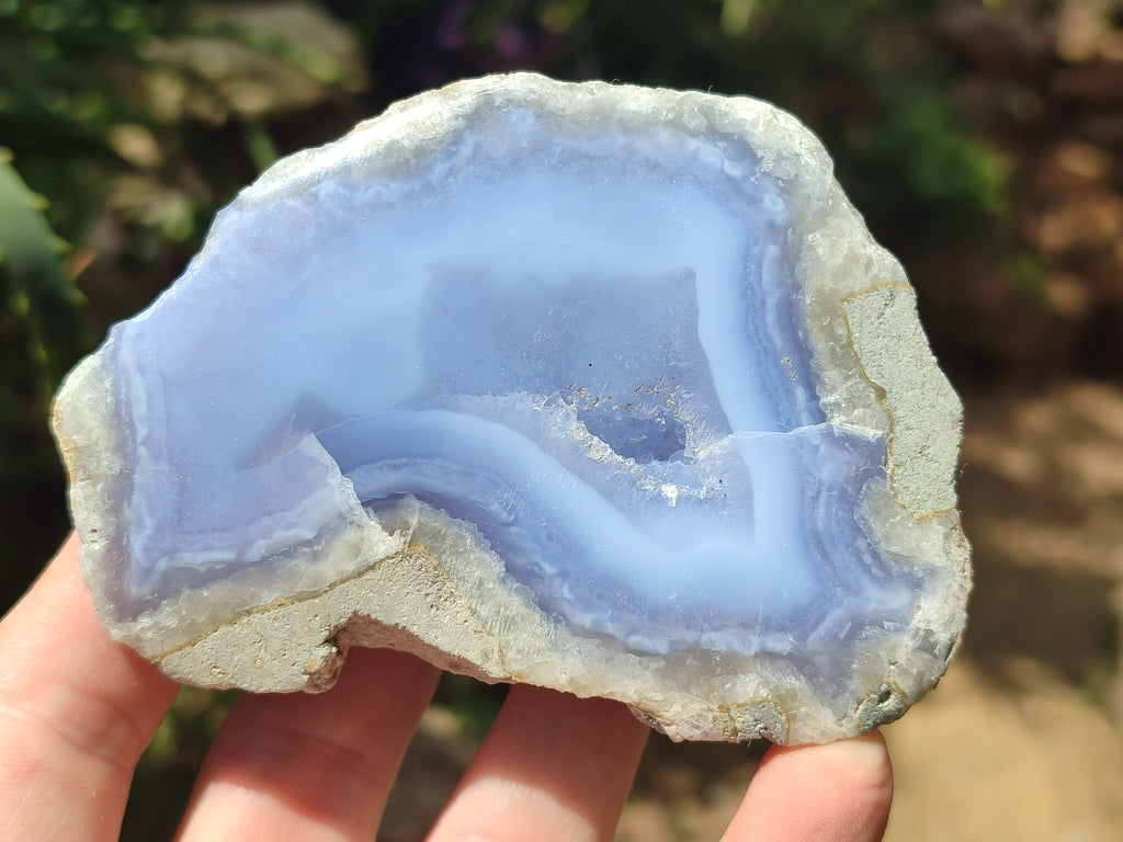 Polished On One Side Blue Lace Agate x 6 From Malawi - Toprock Gemstones and Minerals 