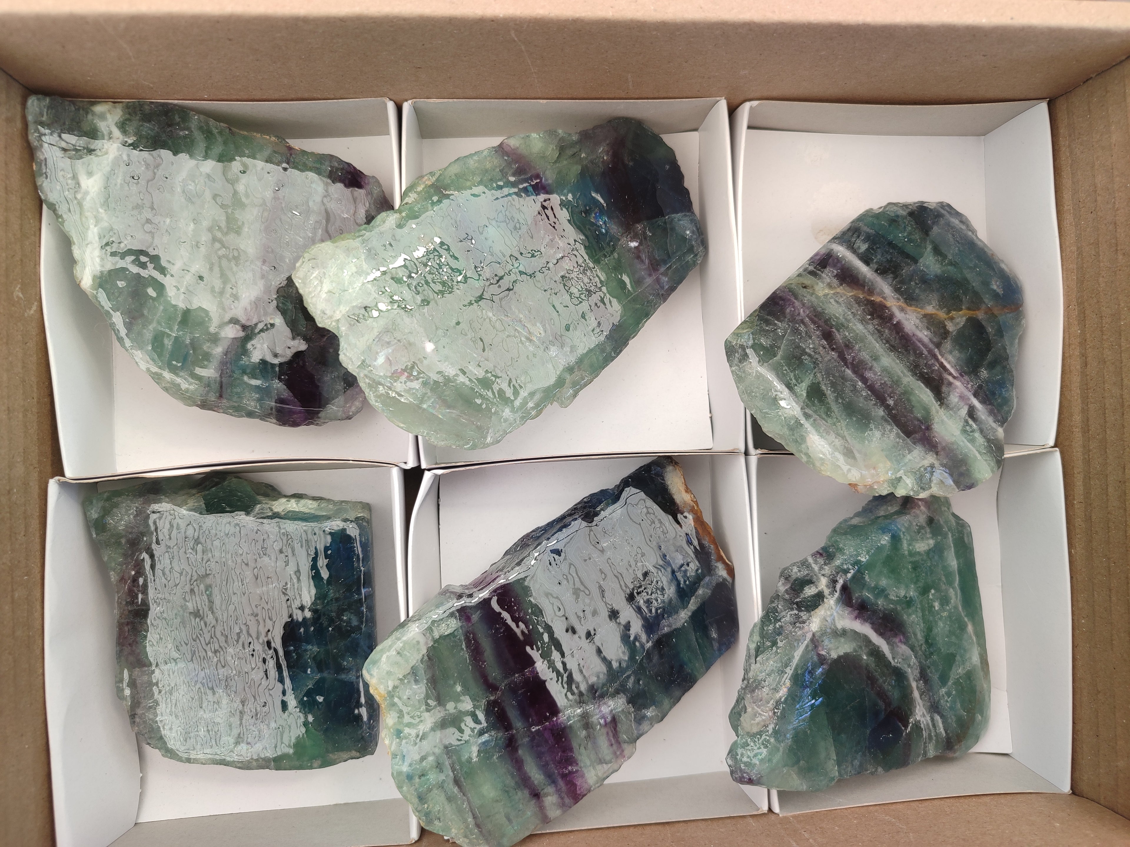 Polished On One Side Watermelon Fluorite x 6 From Uis, Namibia - Toprock Gemstones and Minerals 