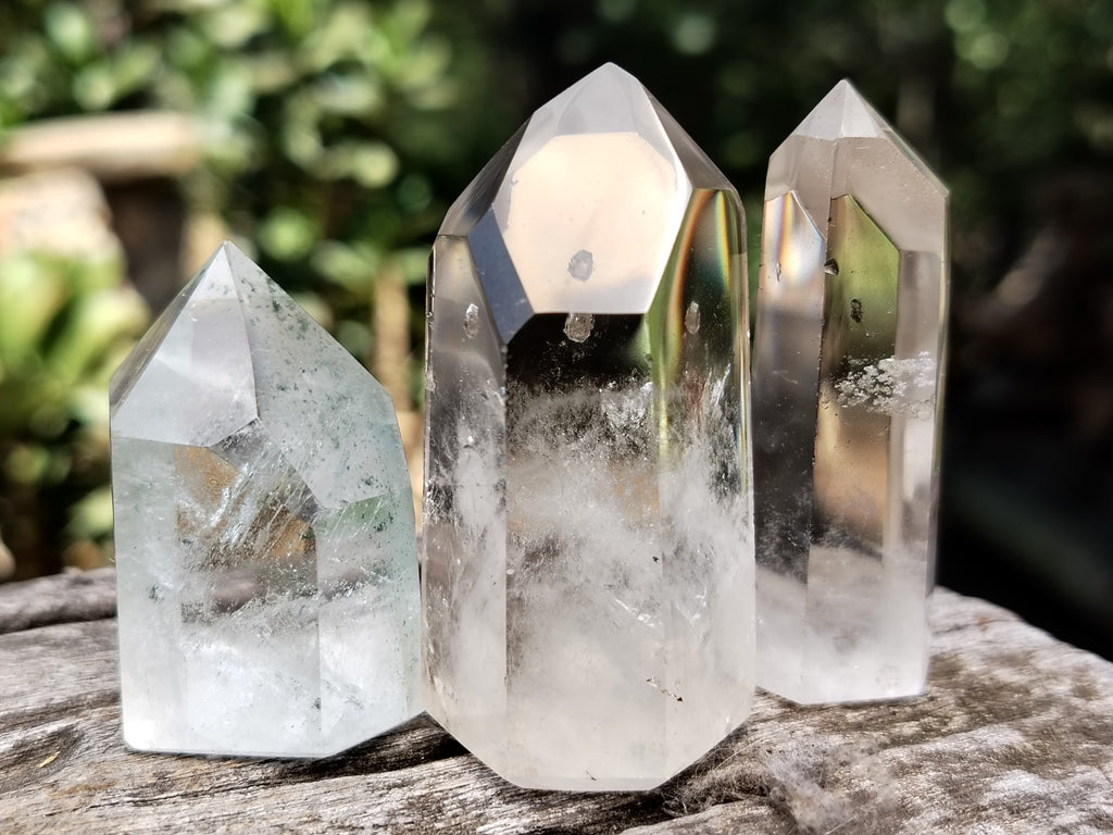 Polished Clear Quartz Crystals with Rainbow Veils x 12 From Madagascar - Toprock Gemstones and Minerals 