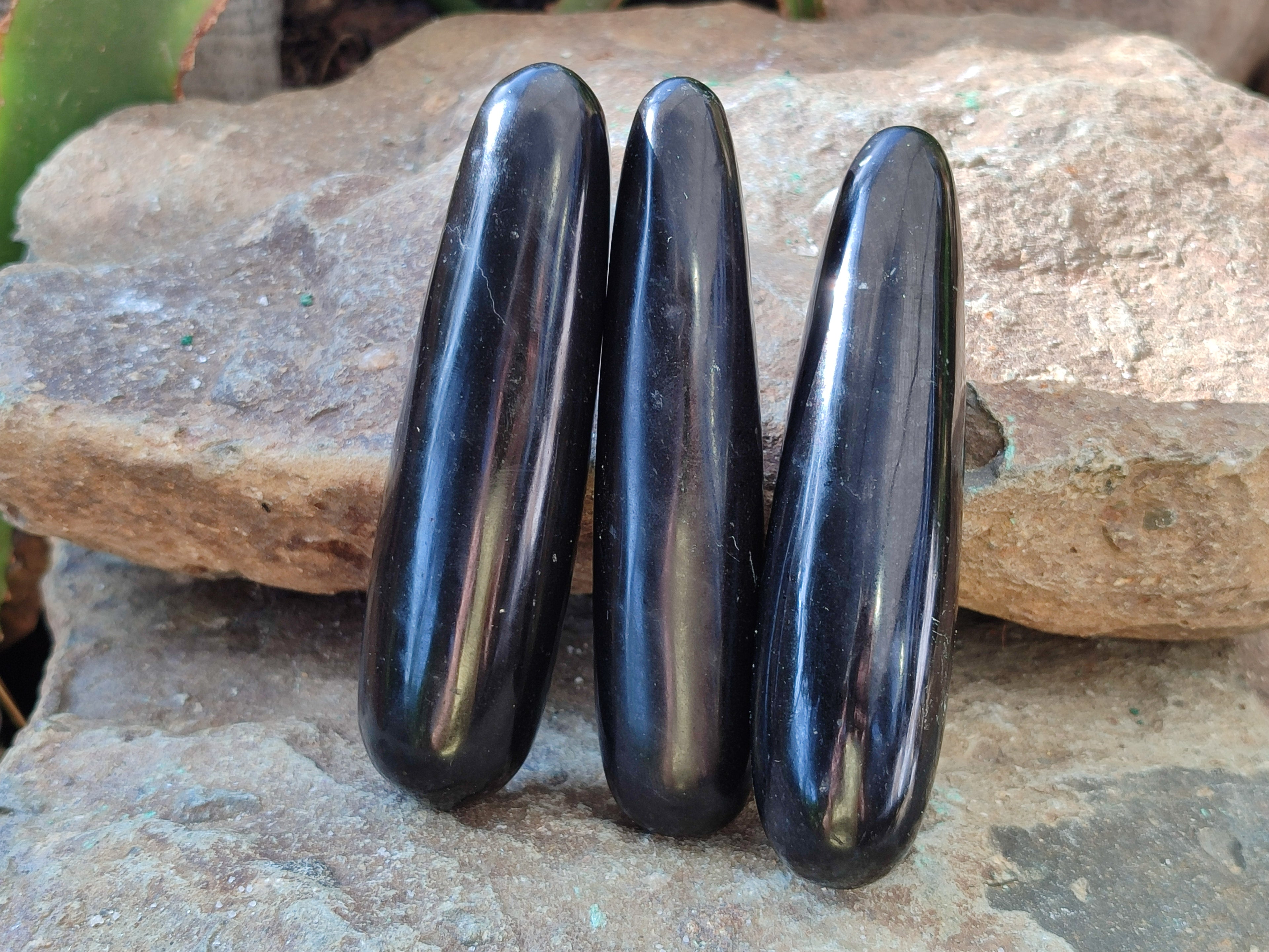 Polished Black Basalt Massage Wands x 12 From Madagascar - Toprock Gemstones and Minerals 
