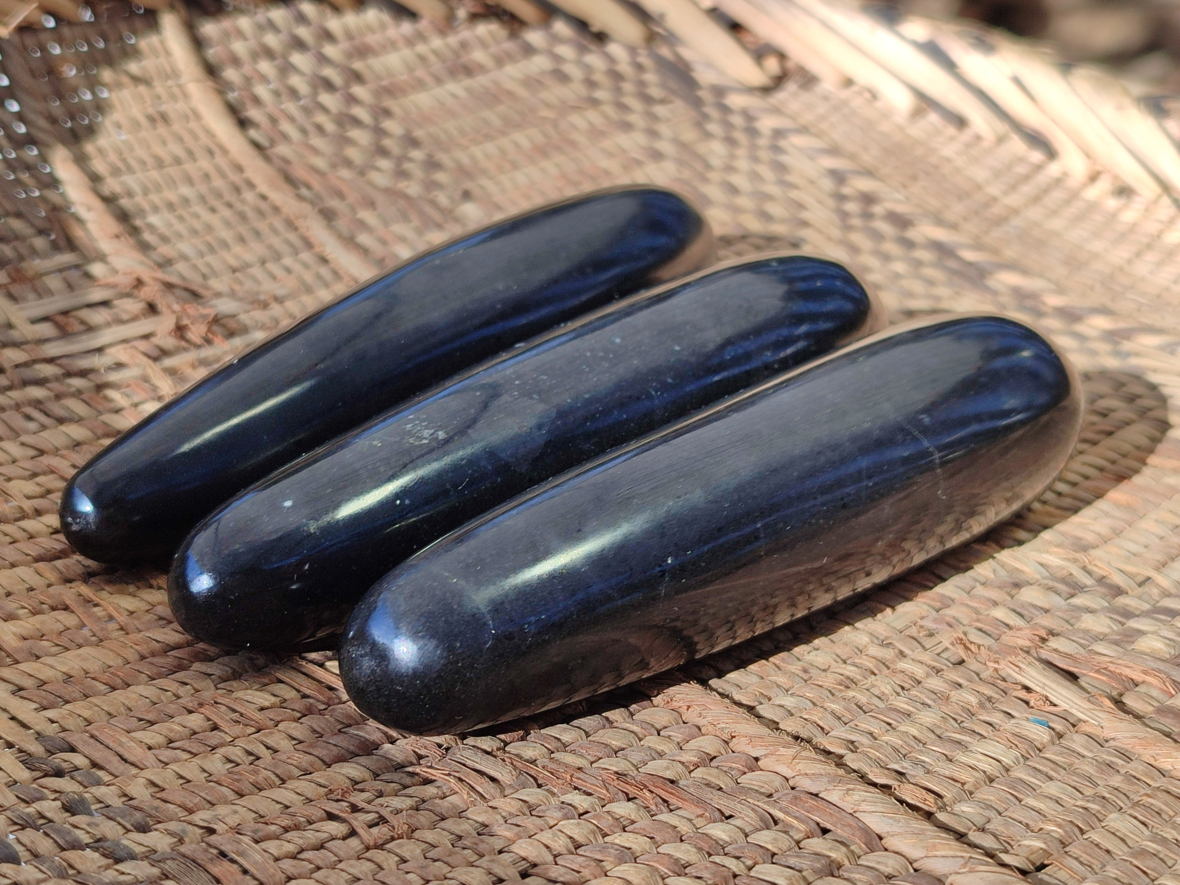 Polished Black Basalt Massage Wands x 12 From Madagascar - Toprock Gemstones and Minerals 