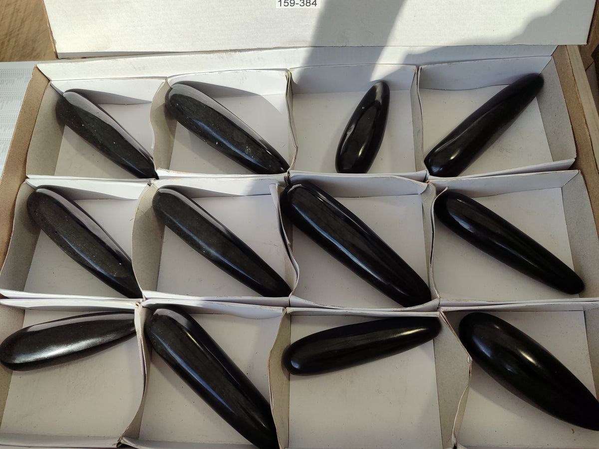 Polished Black Basalt Massage Wands x 12 From Madagascar - Toprock Gemstones and Minerals 