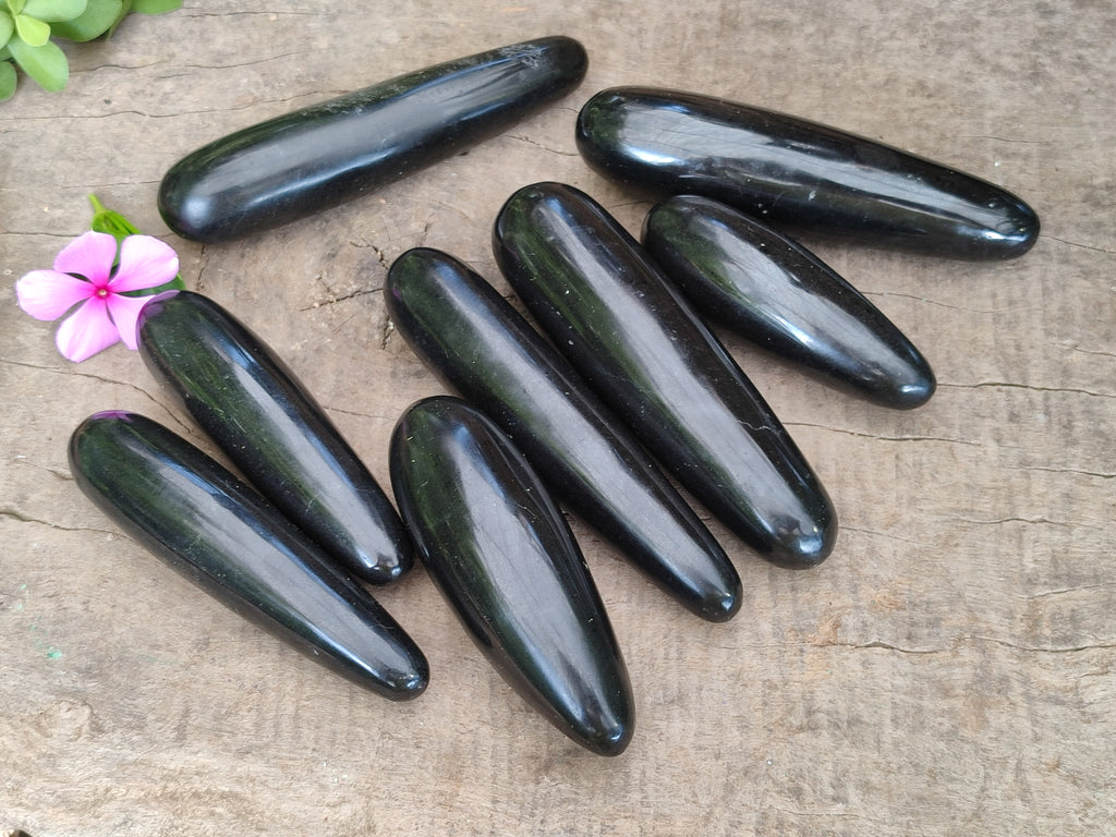 Polished Black Basalt Massage Wands x 12 From Madagascar - Toprock Gemstones and Minerals 