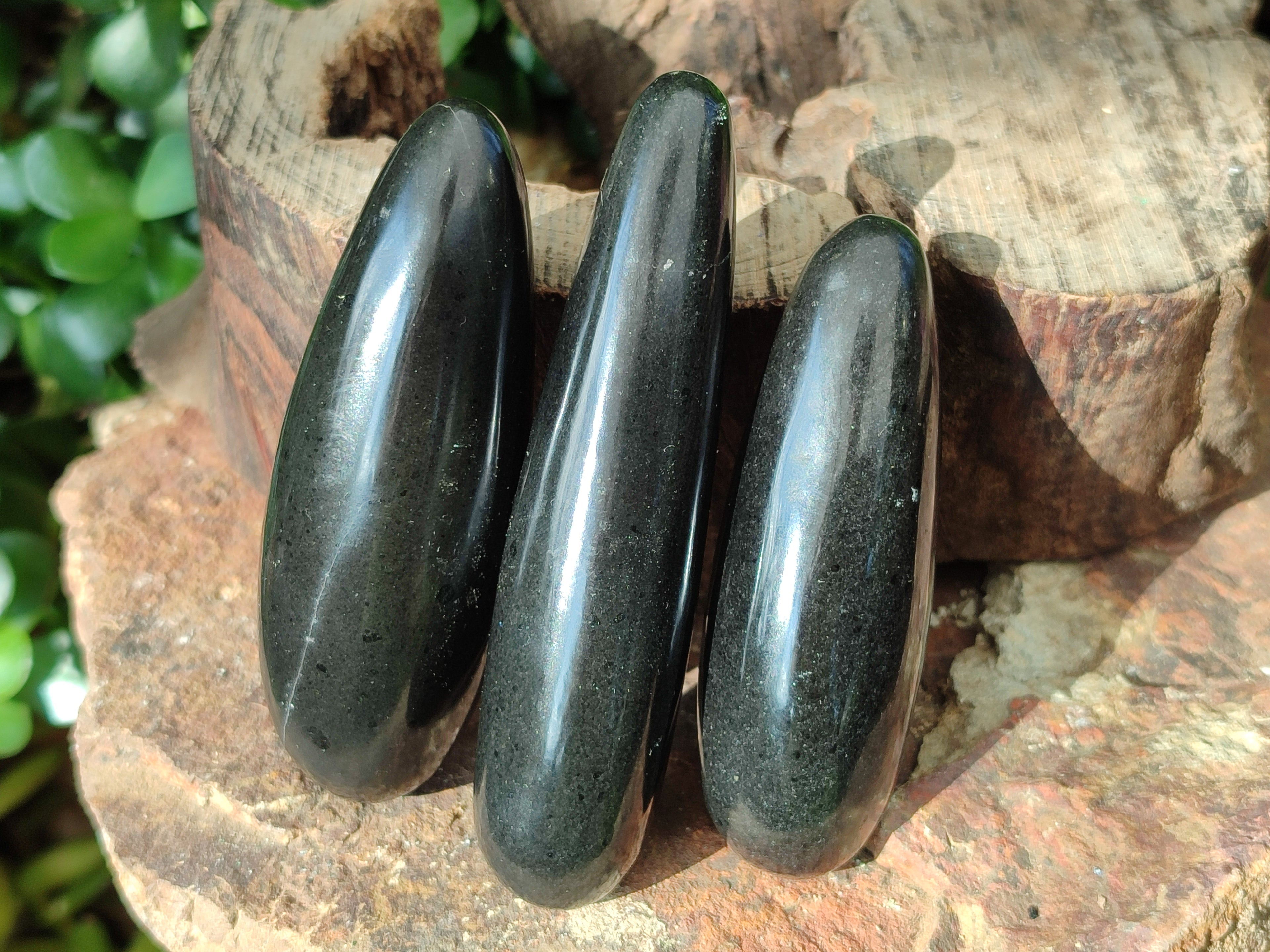 Polished Black Basalt Massage Wands x 12 From Madagascar - Toprock Gemstones and Minerals 