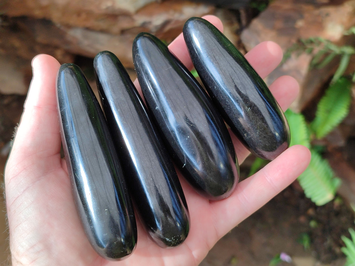 Polished Black Basalt Massage Wands x 12 From Madagascar - Toprock Gemstones and Minerals 