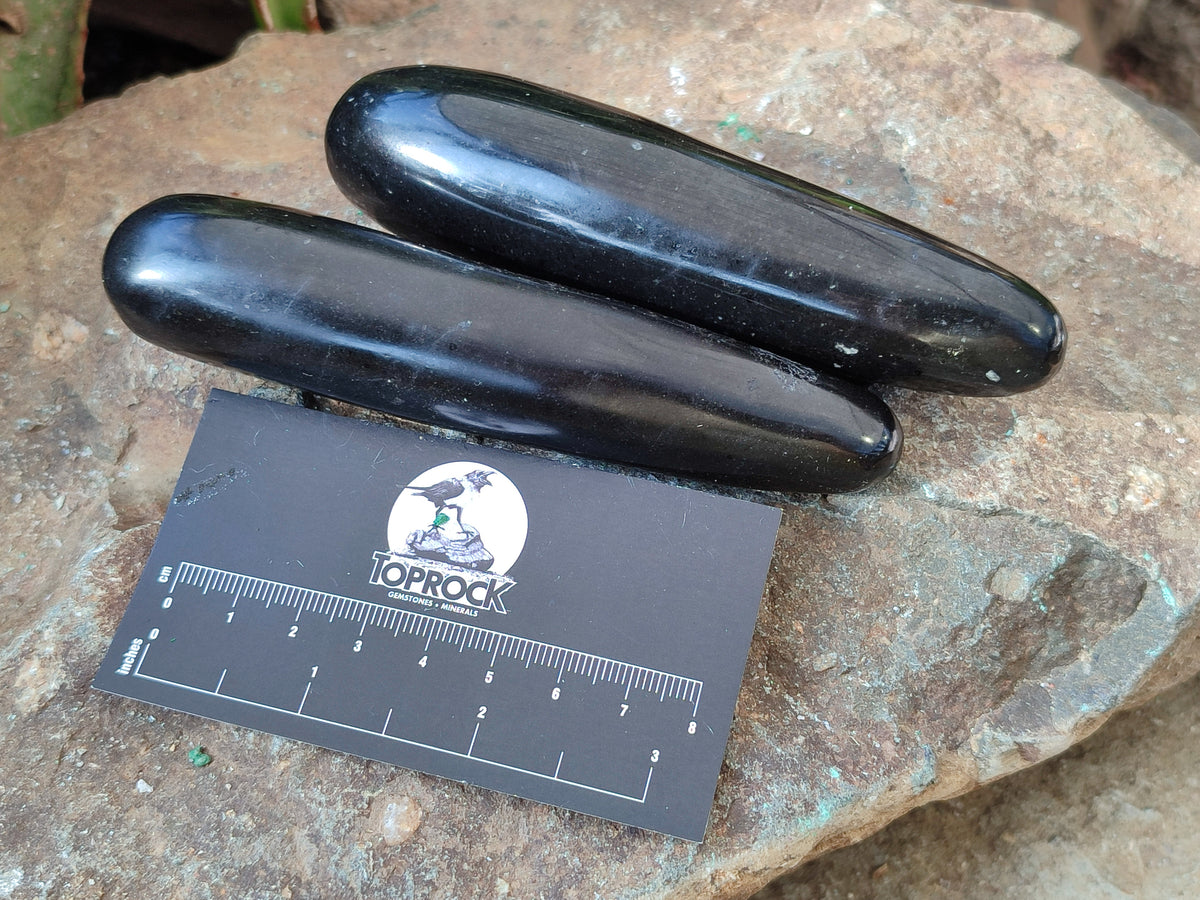 Polished Black Basalt Massage Wands x 12 From Madagascar - Toprock Gemstones and Minerals 