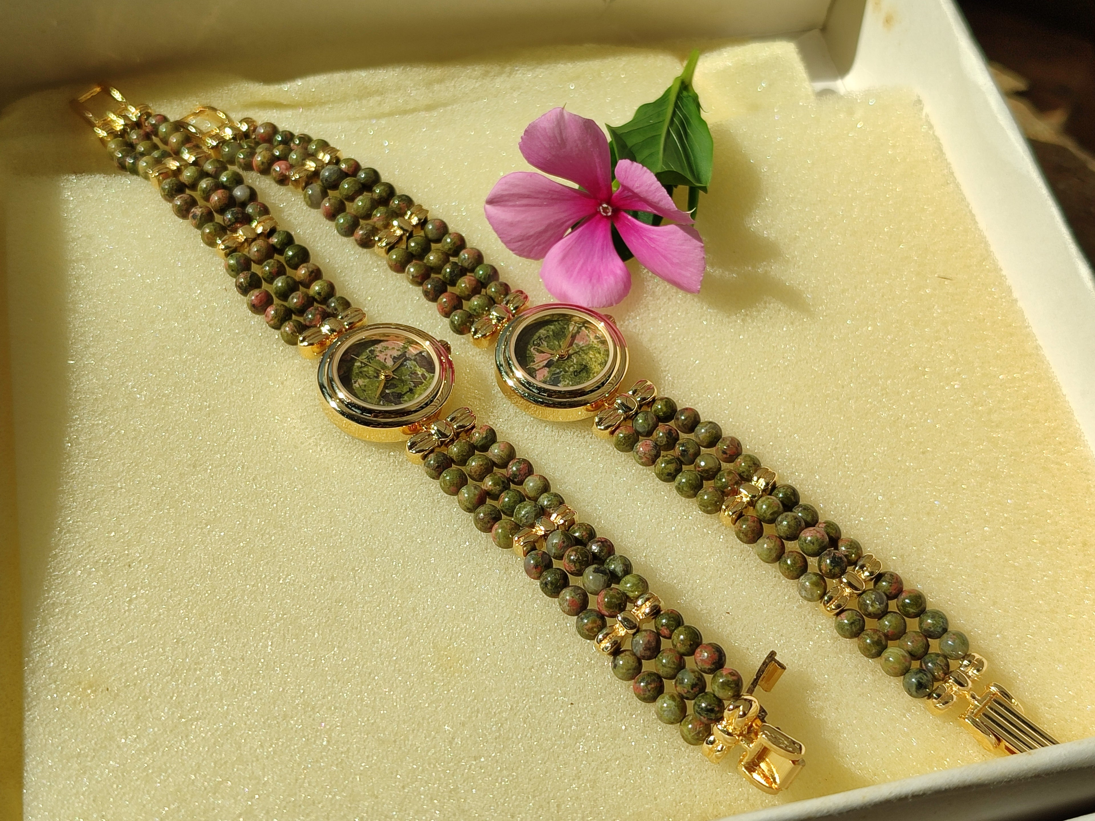 Hand Made Unakite Wristwatches x 2 From South Africa - Toprock Gemstones and Minerals 