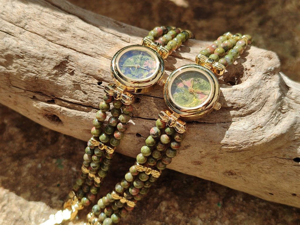 Hand Made Unakite Wristwatches x 2 From South Africa - Toprock Gemstones and Minerals 