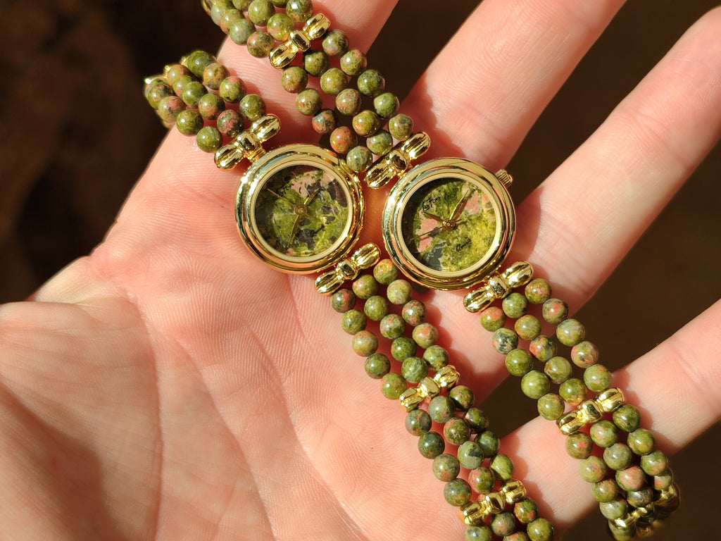 Hand Made Unakite Wristwatches x 2 From South Africa - Toprock Gemstones and Minerals 