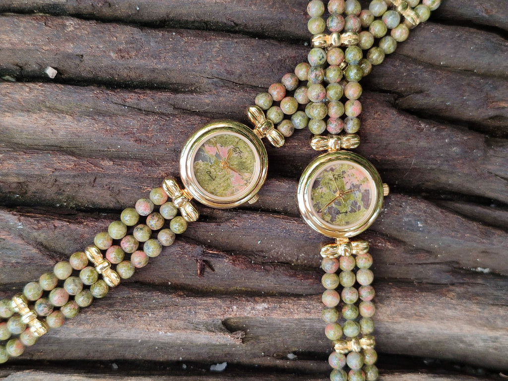 Hand Made Unakite Wristwatches x 2 From South Africa - Toprock Gemstones and Minerals 