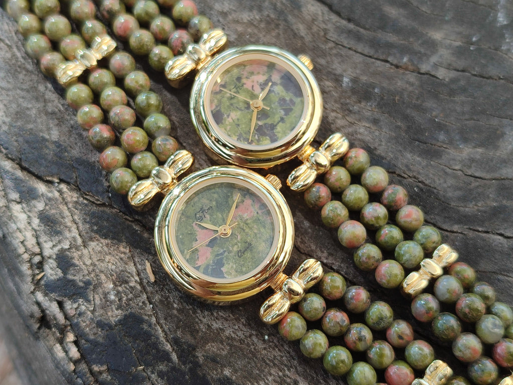 Hand Made Unakite Wristwatches x 2 From South Africa - Toprock Gemstones and Minerals 