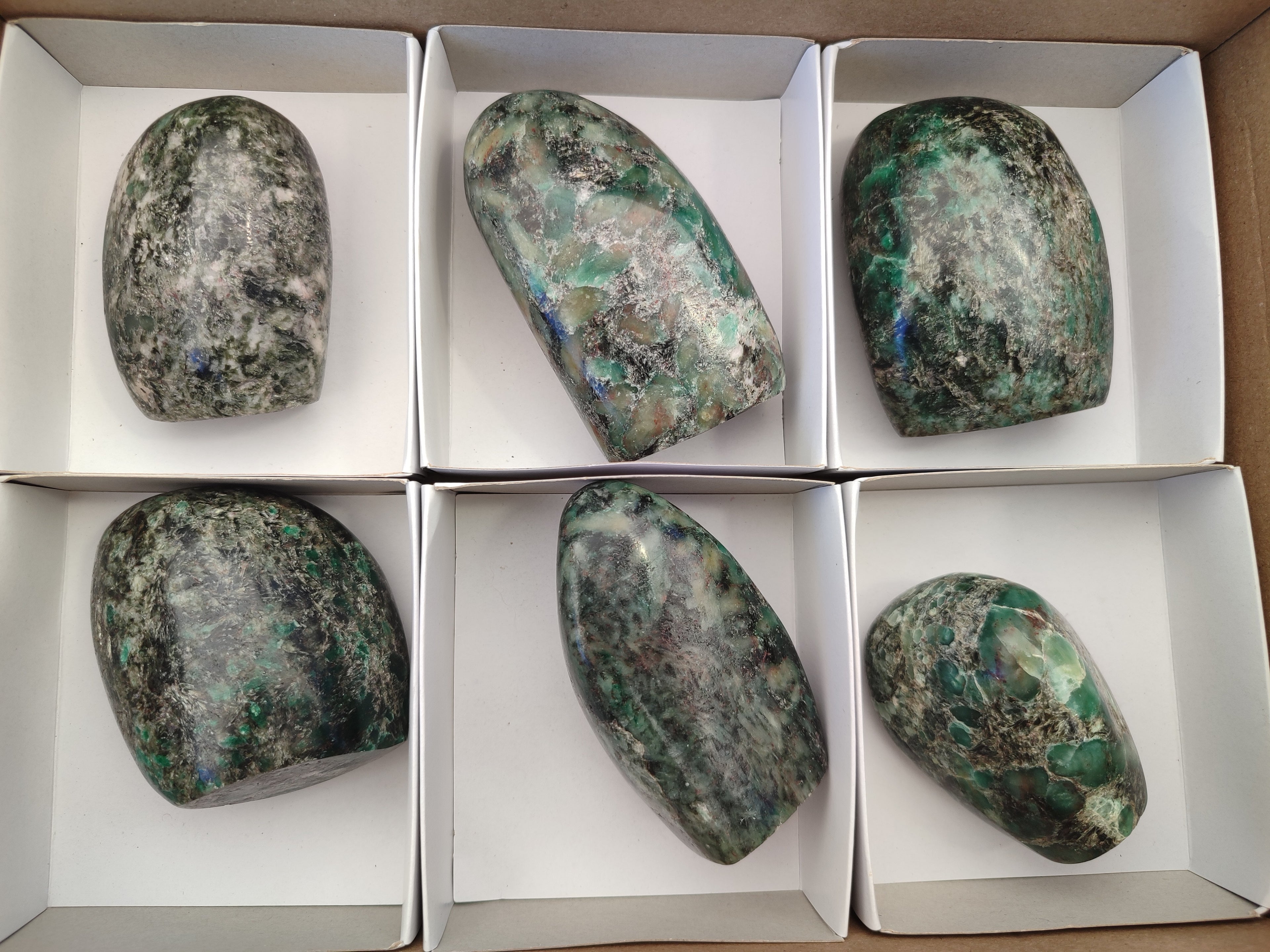 Polished Rare Emerald Mica In Matrix Standing Free Forms x 6 From Mutoko, Zimbabwe - Toprock Gemstones and Minerals 