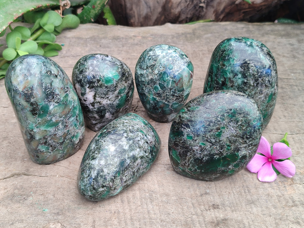 Polished Rare Emerald Mica In Matrix Standing Free Forms x 6 From Mutoko, Zimbabwe - Toprock Gemstones and Minerals 