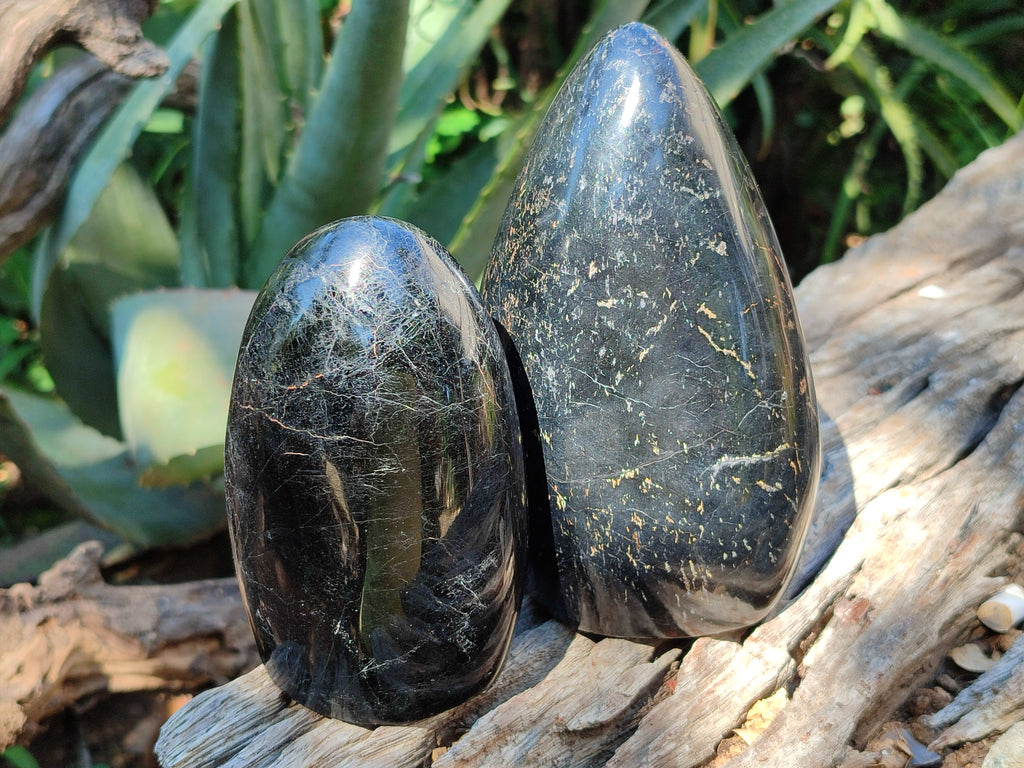 Polished Black Tourmaline Standing Free Forms x 2 From Madagascar - Toprock Gemstones and Minerals 