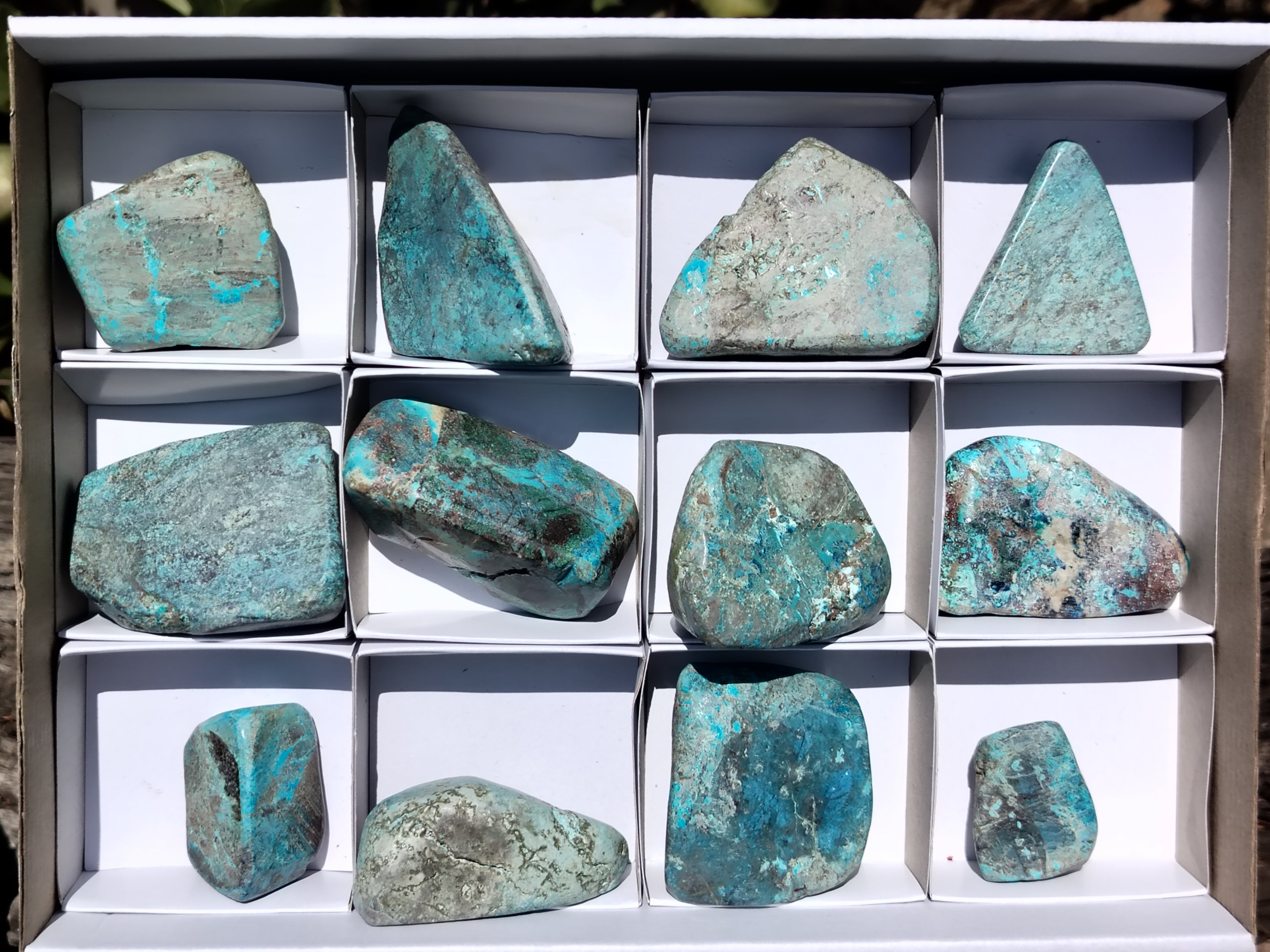 Polished Shattuckite with Azurite and Chrysocolla Free Forms x 12 From Congo - Toprock Gemstones and Minerals 