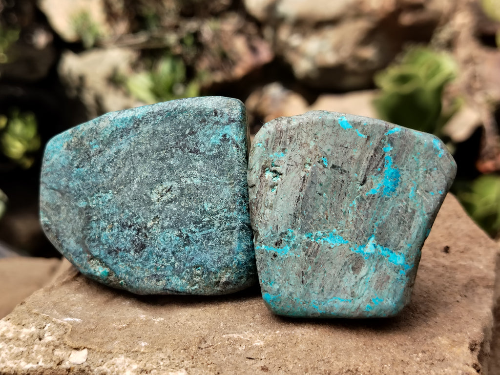 Polished Shattuckite with Azurite and Chrysocolla Free Forms x 12 From Congo - Toprock Gemstones and Minerals 