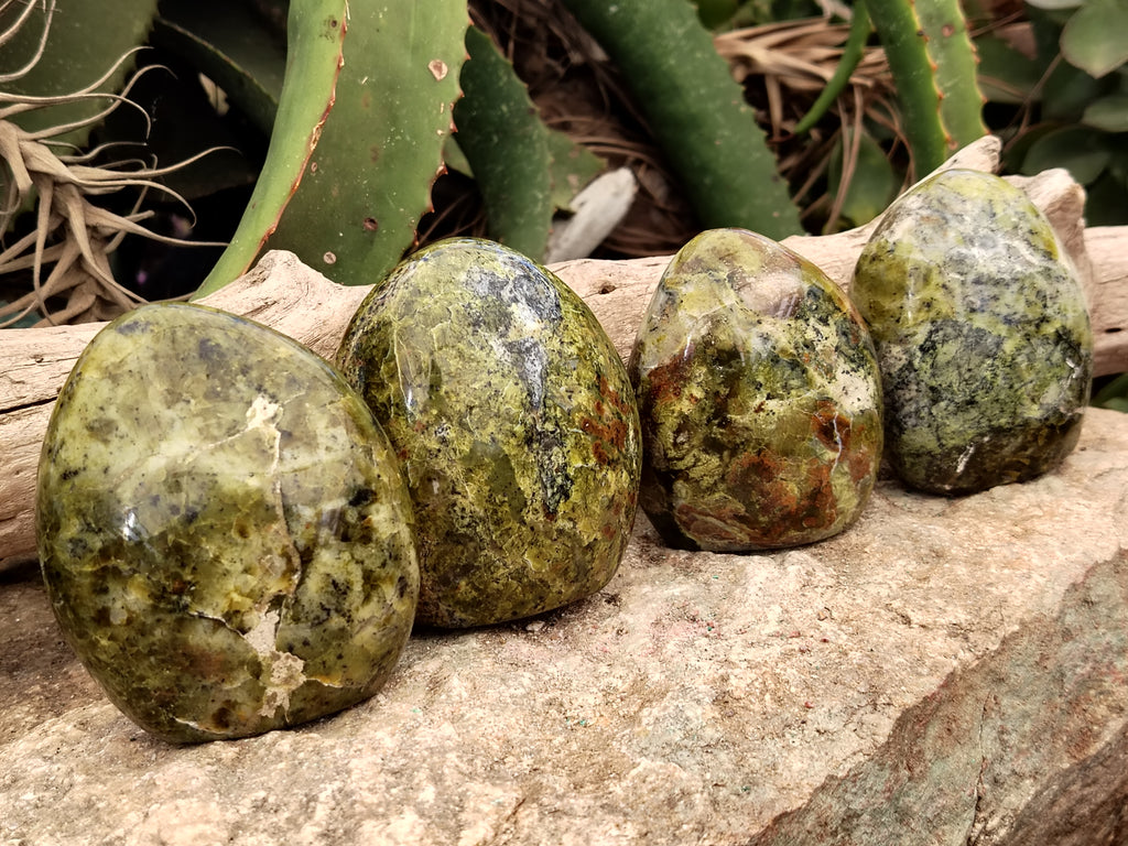 Polished Green Opal Standing Free Forms x 6 From Antsirabe, Madagascar - Toprock Gemstones and Minerals 
