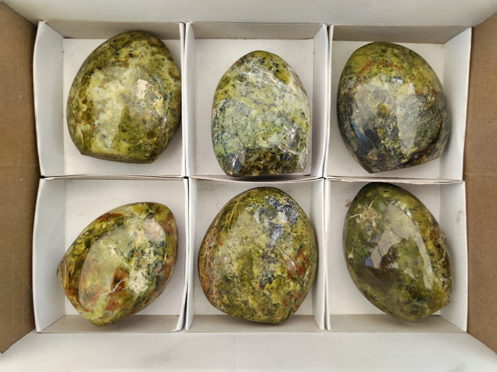 Polished Green Opal Standing Free Forms x 6 From Antsirabe, Madagascar - Toprock Gemstones and Minerals 