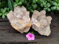 Natural Smokey Phantom Quartz Clusters x 2 From Luena, Congo - Toprock Gemstones and Minerals 