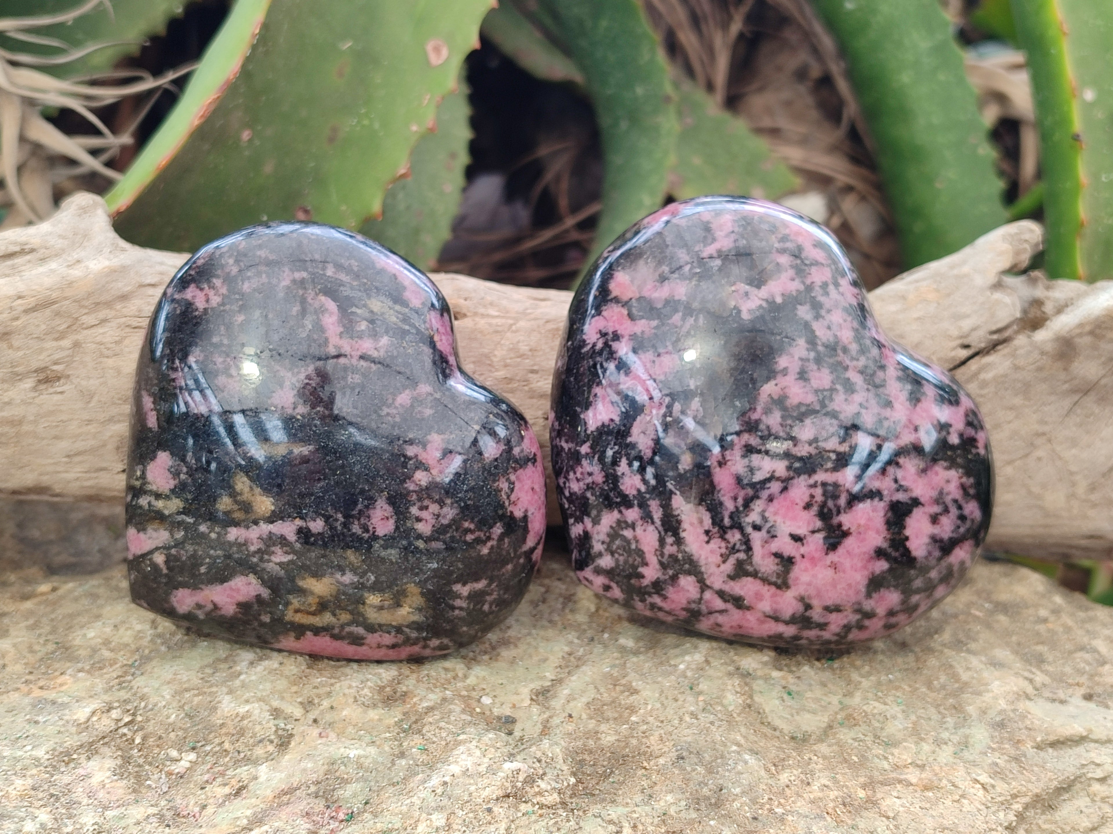 Polished Rhodonite Gemstone Hearts x 4 From Madagascar - Toprock Gemstones and Minerals 