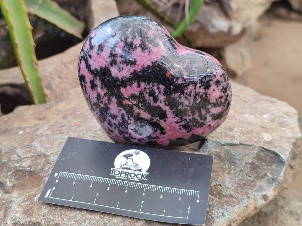Polished Rhodonite Gemstone Hearts x 4 From Madagascar - Toprock Gemstones and Minerals 