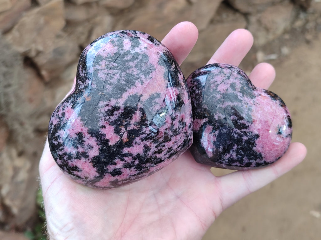 Polished Rhodonite Gemstone Hearts x 4 From Madagascar - Toprock Gemstones and Minerals 