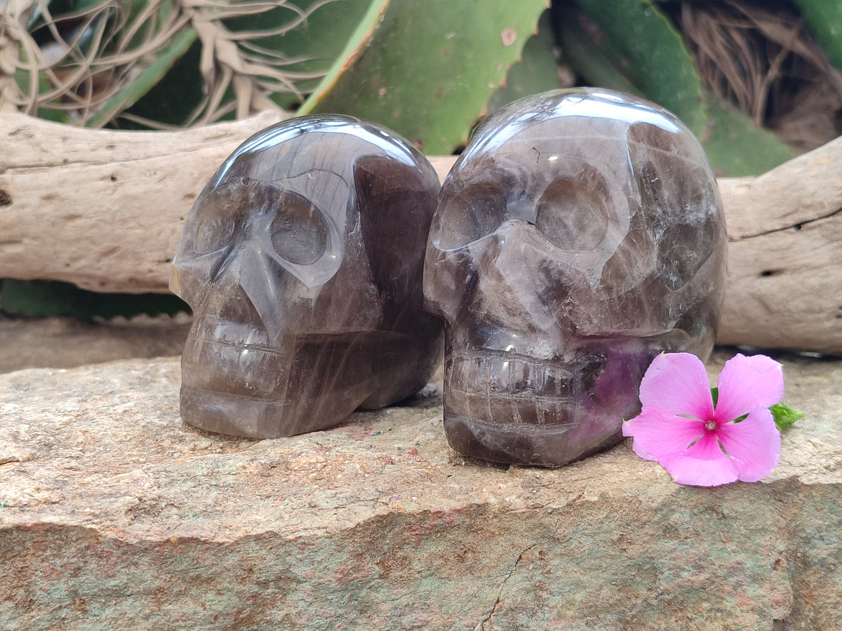 Polished Smokey Quartz Skulls x 2 From Madagascar - Toprock Gemstones and Minerals 