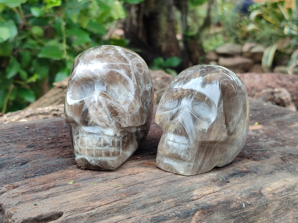 Polished Smokey Quartz Skulls x 2 From Madagascar - Toprock Gemstones and Minerals 