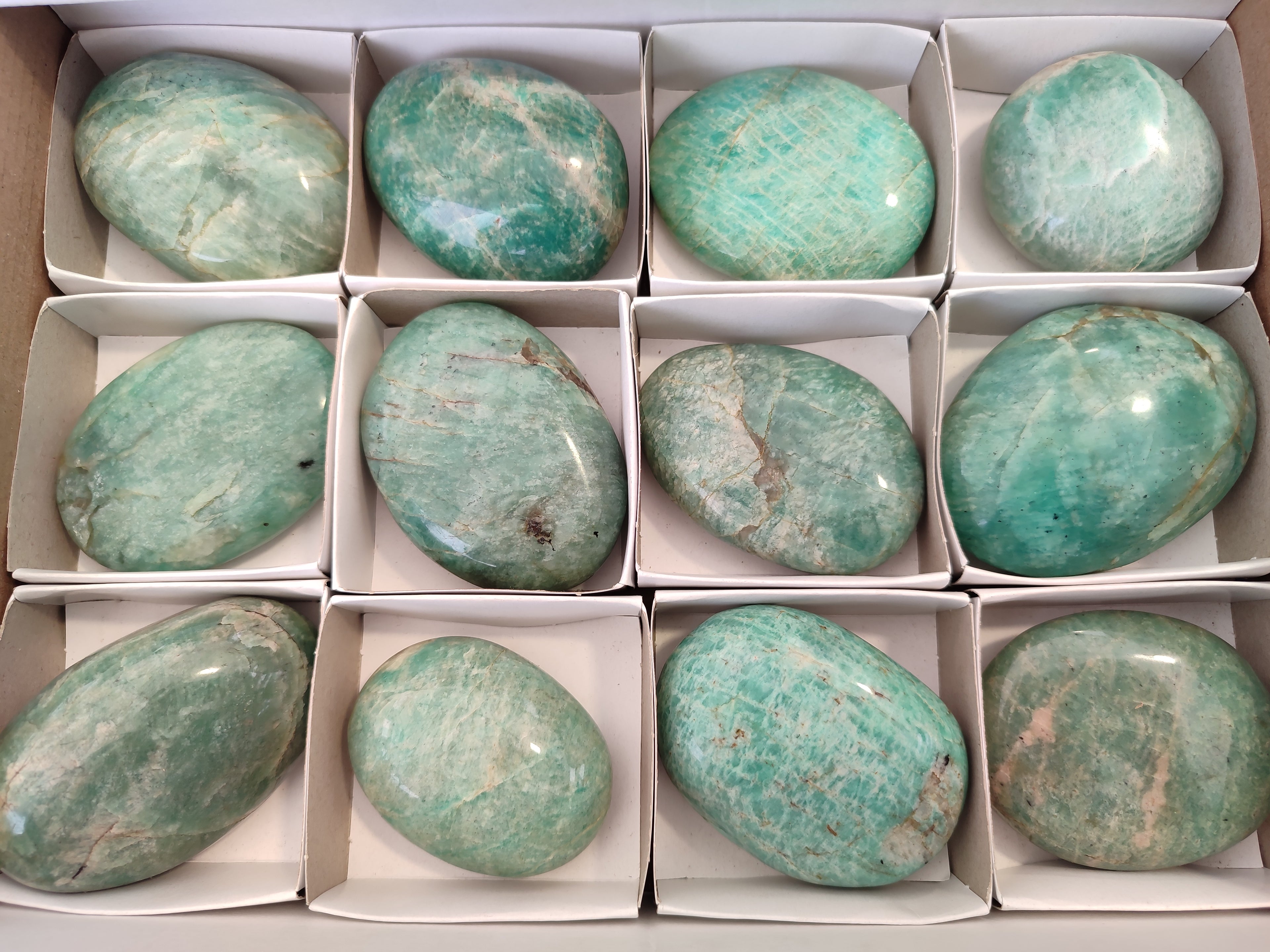 Polished Amazonite Palm Stones x 12 from Madagascar - Toprock Gemstones and Minerals 