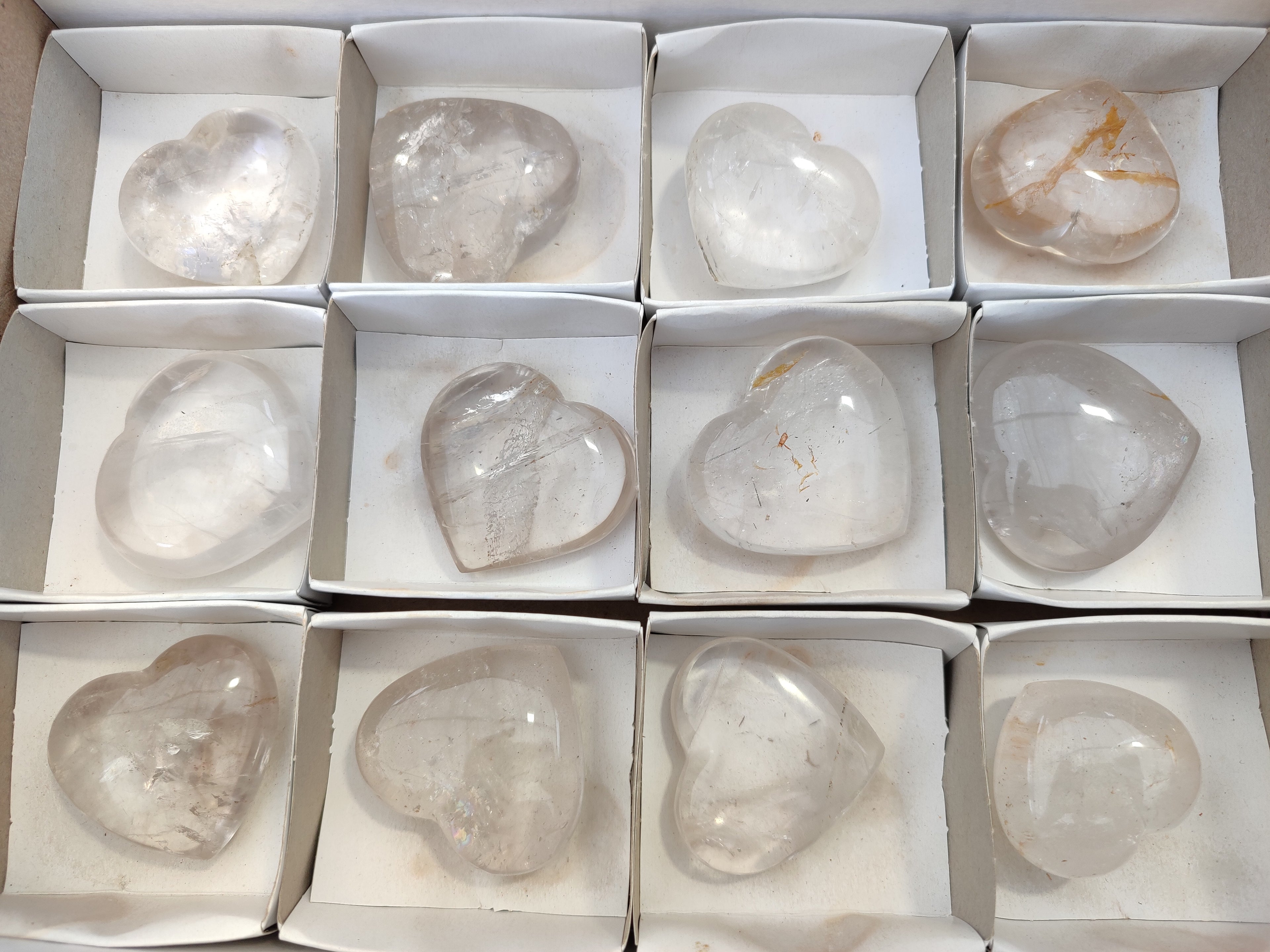 Polished Clear Quartz Gemstone Hearts x 12 From Madagascar - Toprock Gemstones and Minerals 
