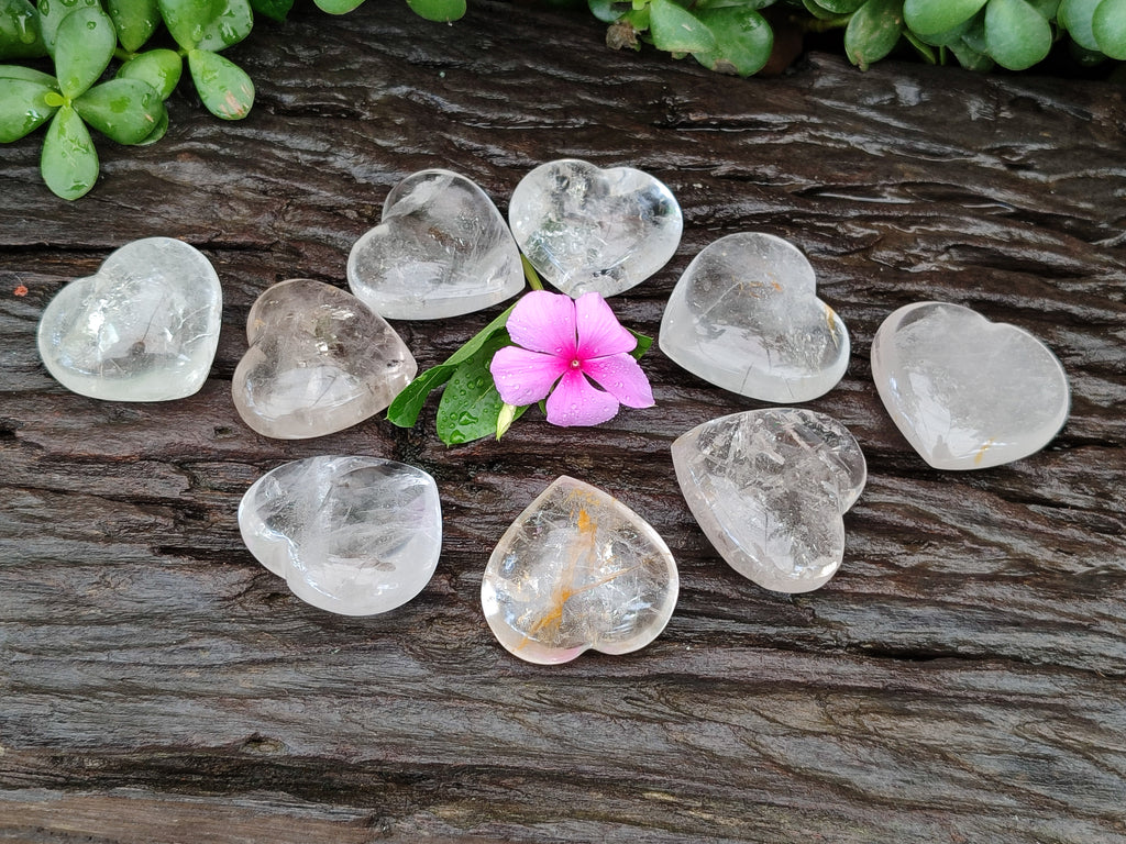 Polished Clear Quartz Gemstone Hearts x 12 From Madagascar - Toprock Gemstones and Minerals 