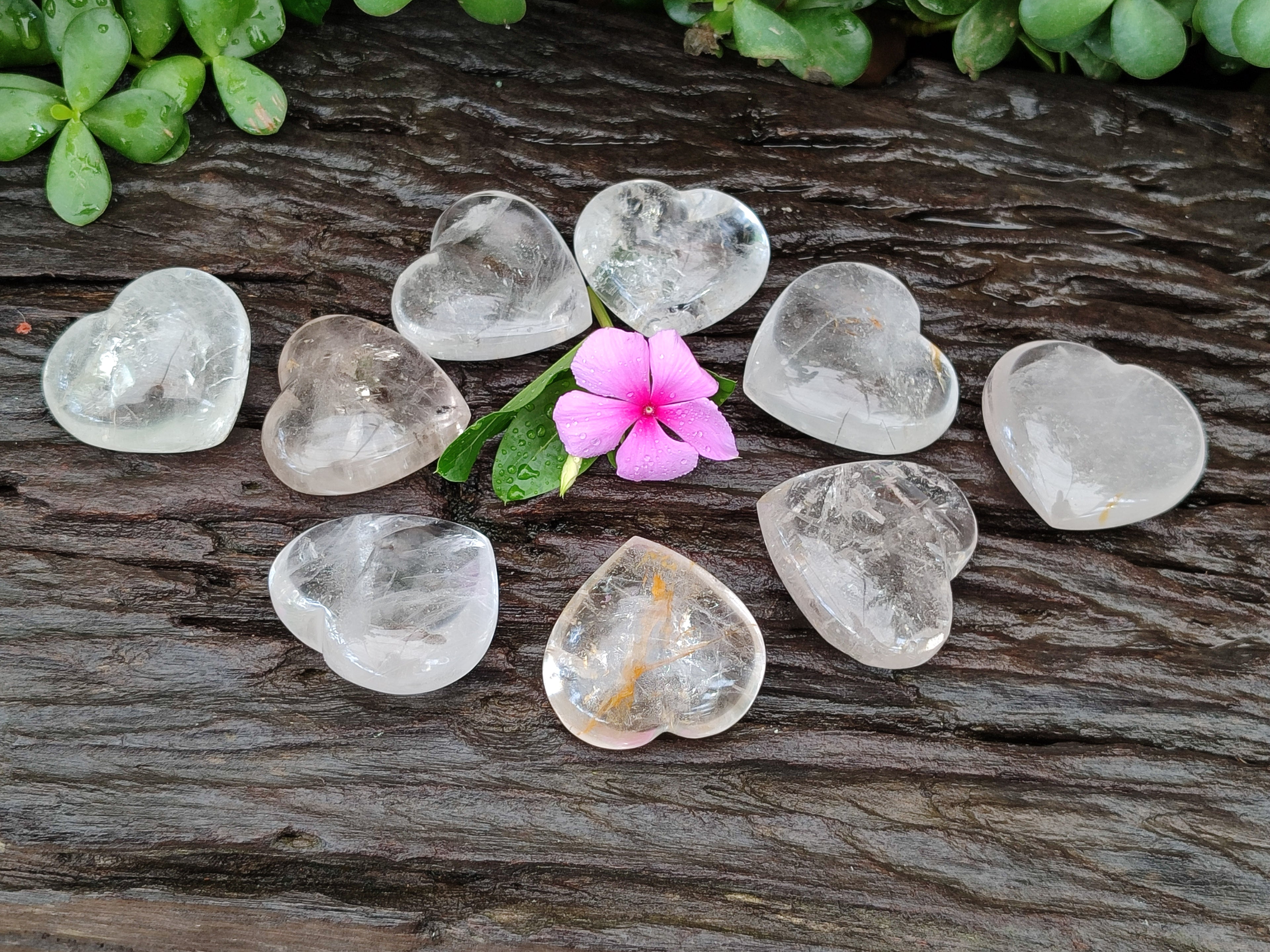Polished Clear Quartz Gemstone Hearts x 12 From Madagascar - Toprock Gemstones and Minerals 