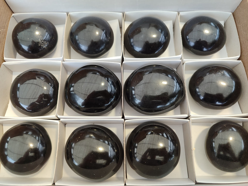 Polished Black Basalt Palm Stones x 12 From Antsirabe, Madagascar - Toprock Gemstones and Minerals 