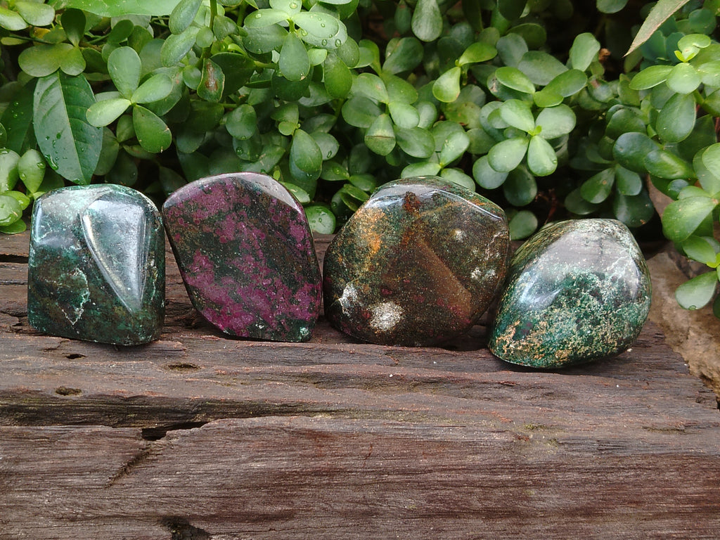 Polished Ruby Corundum In Chrome Verdite Standing Free Forms x 4 From Zimbabwe - Toprock Gemstones and Minerals 