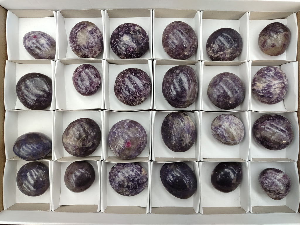 Polished Lepidolite with Pink Rubellite Palm Stones x 24 From Ambatondrazaka, Madagascar - Toprock Gemstones and Minerals 