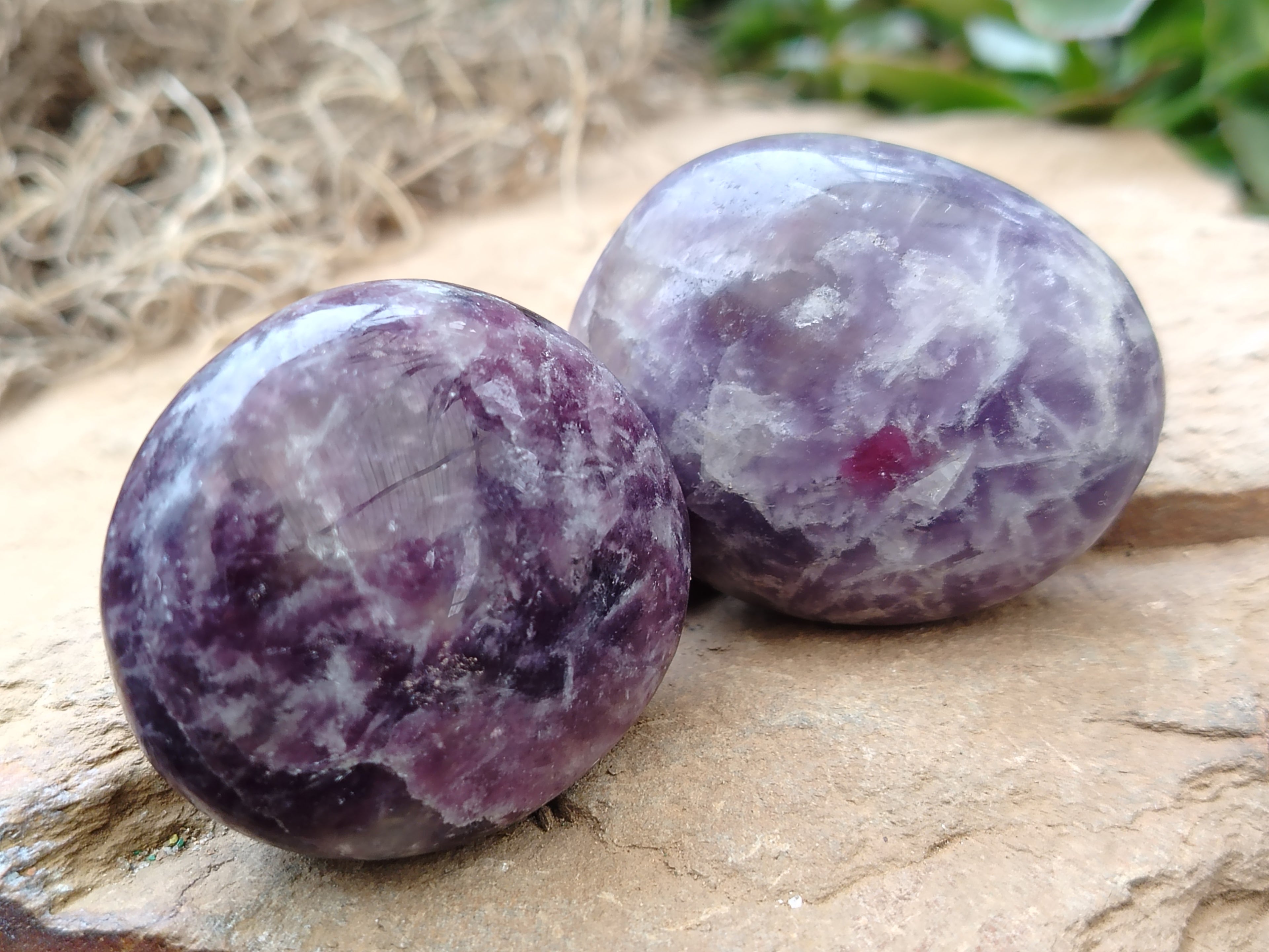 Polished Lepidolite with Pink Rubellite Palm Stones x 24 From Ambatondrazaka, Madagascar - Toprock Gemstones and Minerals 