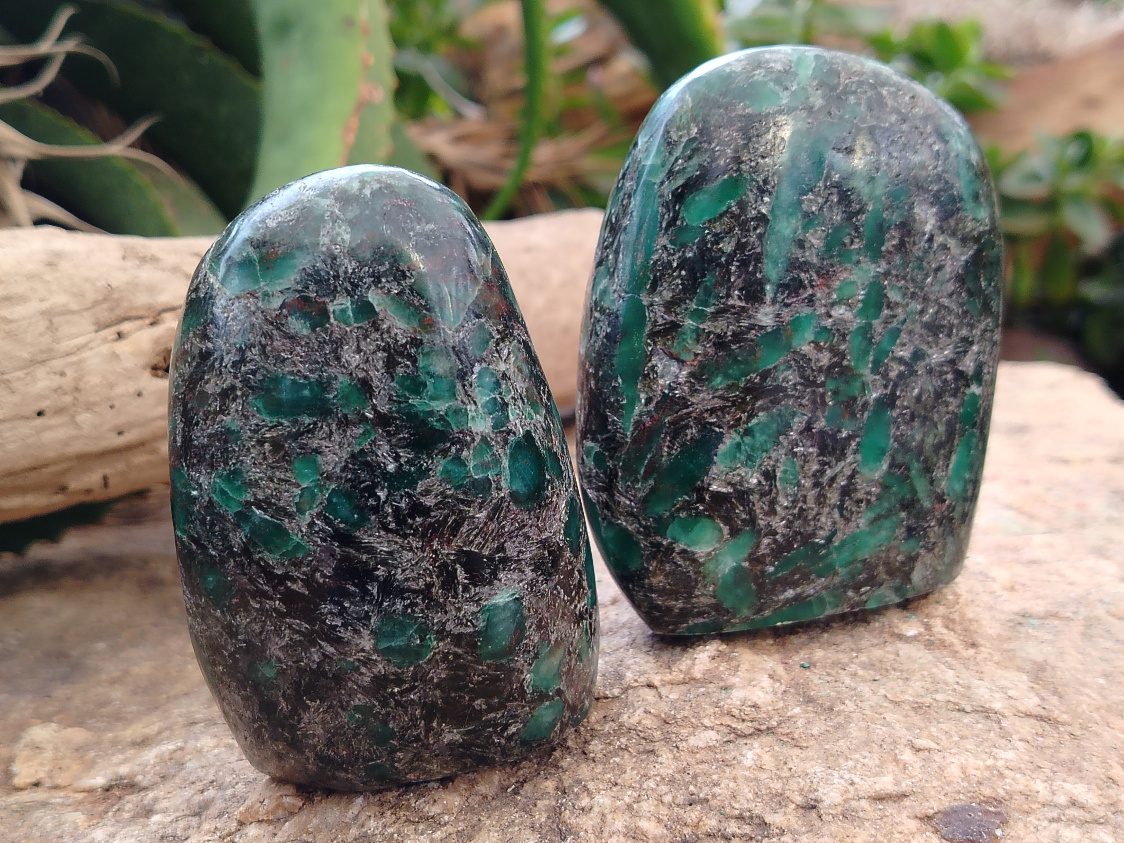 Polished Rare Emerald Mica In Matrix Standing Free Forms x 3 From Mutoko, Zimbabwe - Toprock Gemstones and Minerals 