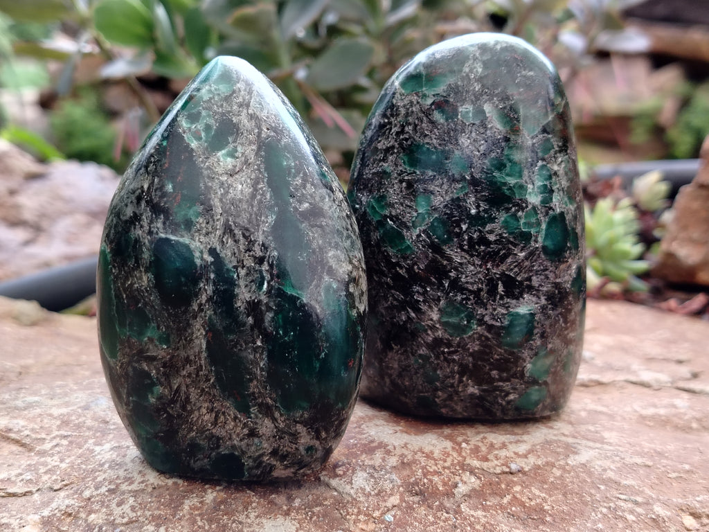 Polished Rare Emerald Mica In Matrix Standing Free Forms x 3 From Mutoko, Zimbabwe - Toprock Gemstones and Minerals 
