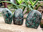 Polished Rare Emerald Mica In Matrix Standing Free Forms x 3 From Mutoko, Zimbabwe - Toprock Gemstones and Minerals 