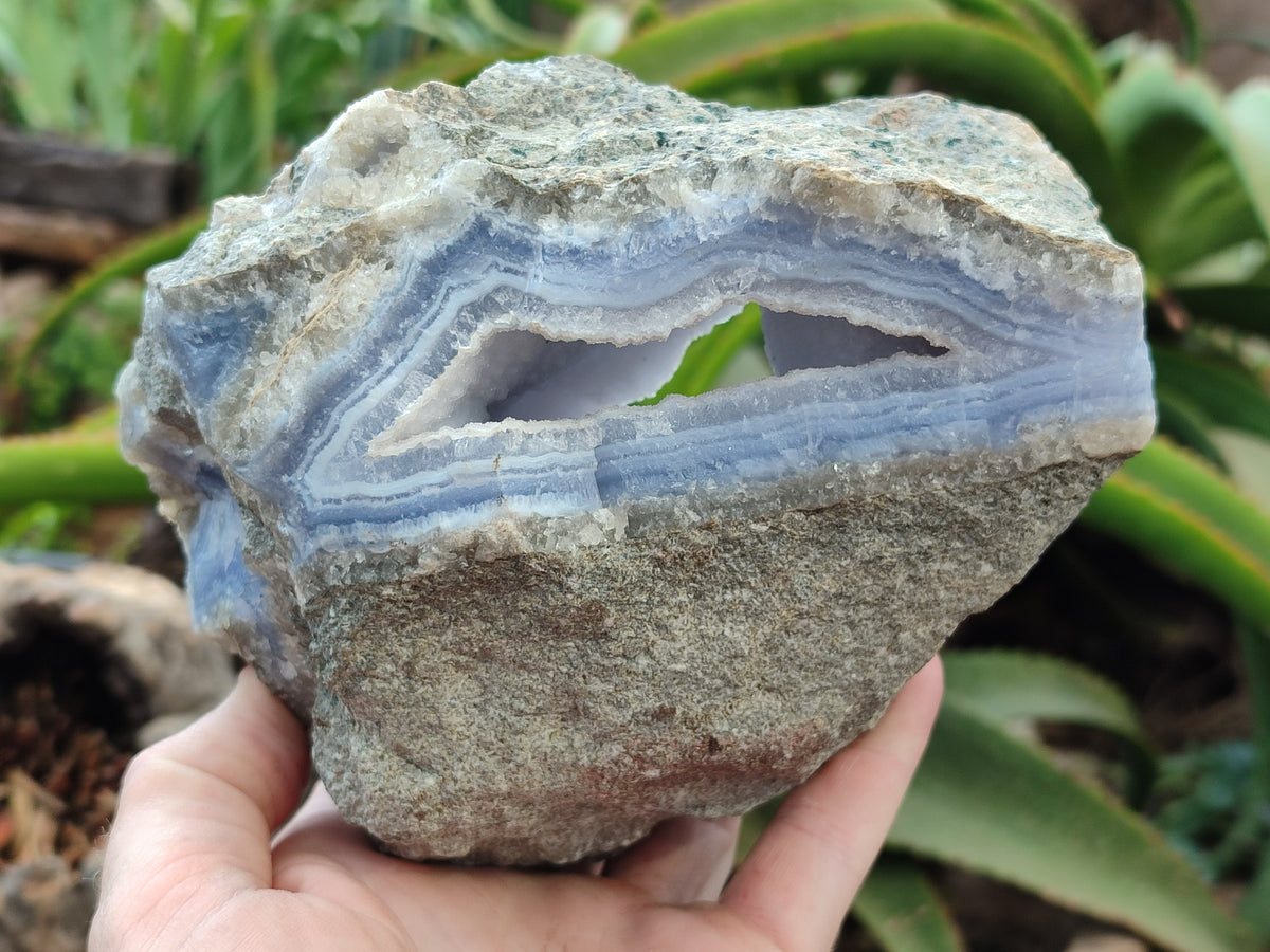 Natural Blue Lace Agate Geode Specimens x 2 From Malawi - Toprock Gemstones and Minerals 